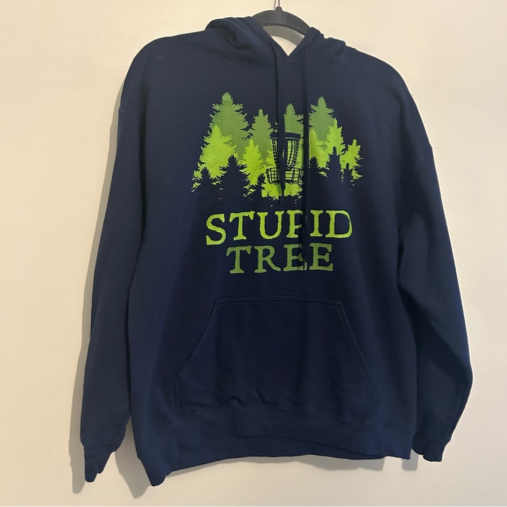 Gildan Softstyle Stupid Tree Disc Golf Navy & Green Sweatshirt sz L Large